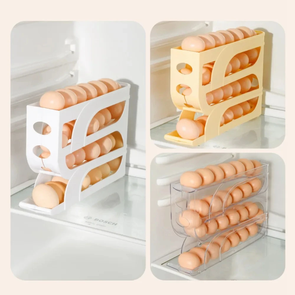 Large Capacity Egg Storage Box - Automatic Four Tier Refrigerator Organizer