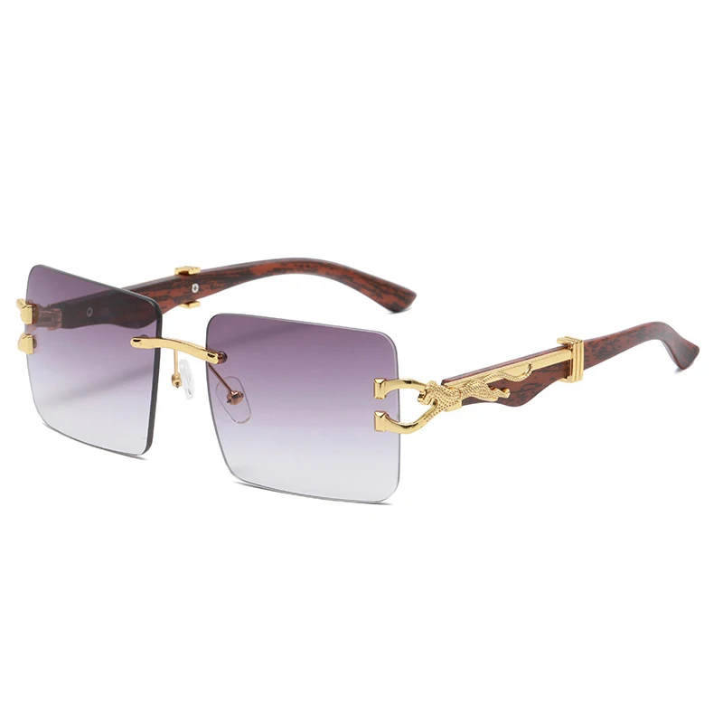 

Square Rimless Sunglasses Men Women Luxury Brand Leopard Wooden Legs Sun Glasses Eyewear Shades Goggles UV400 Gafas De Sol