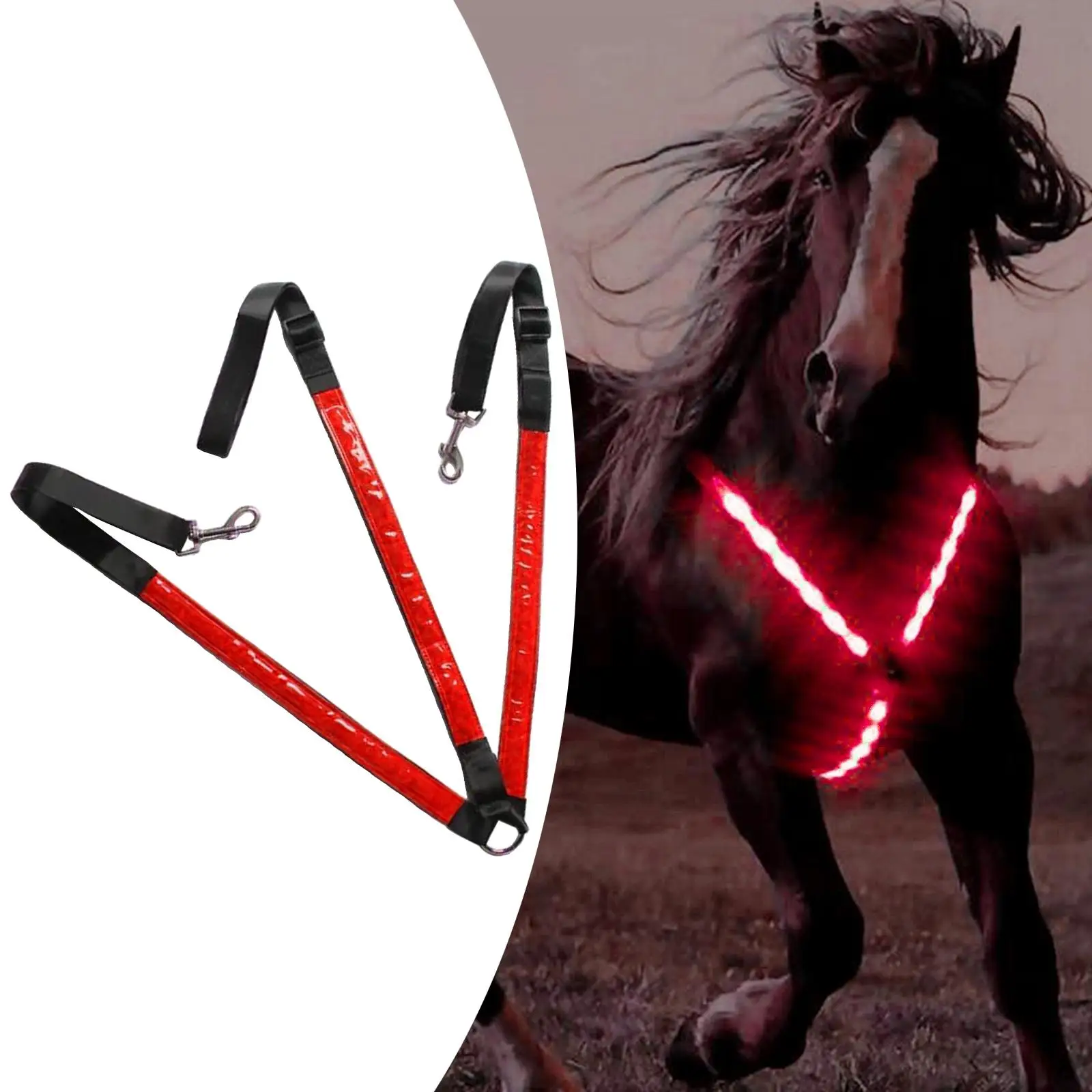 LED Horse Breastplate Collar, Battery Operated, Equestrian Equipment 3 D-Rings 3 Lighting Modes, Comfortable for Horse Show