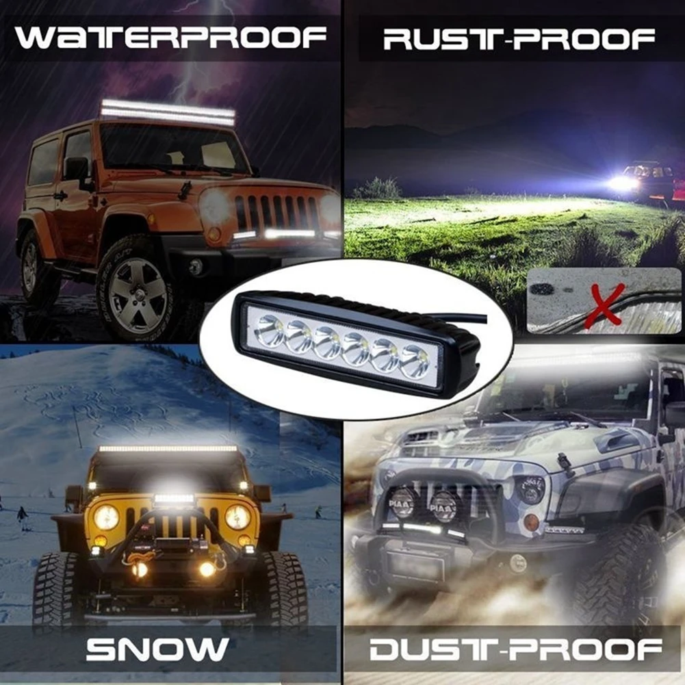 2 Pcs 6 LEDs IP67 Waterproof High Brightness Light Bar for SUVs ATVs Trucks and Other Vehicles 100 watt led flood light