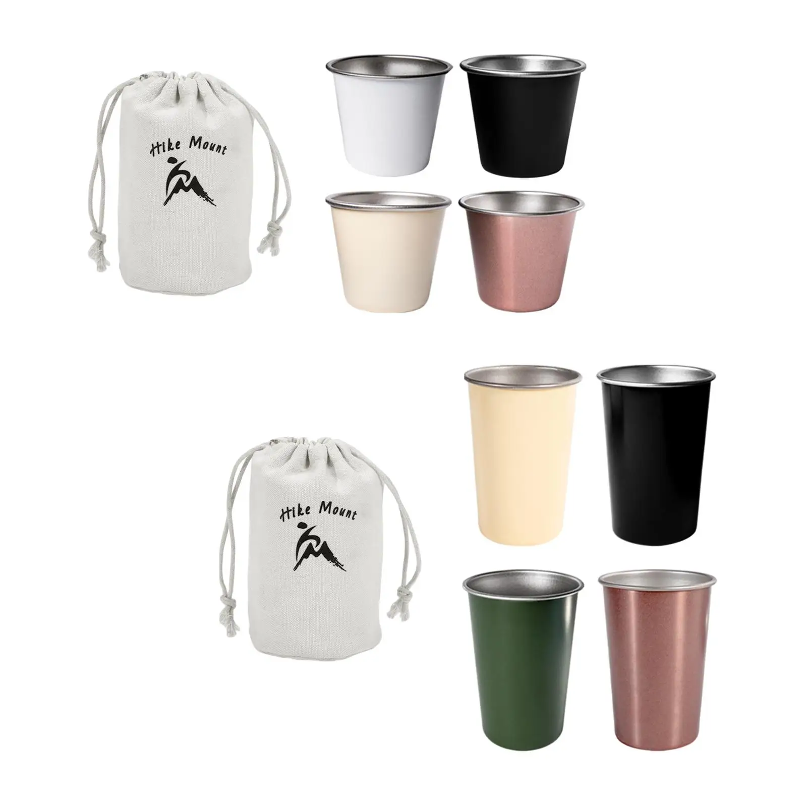 4x Stainless Steel Cups Camping Coffee Mug Water Cup Lightweight Drinking Cups with Storage Bag for Picnic Trip Fishing