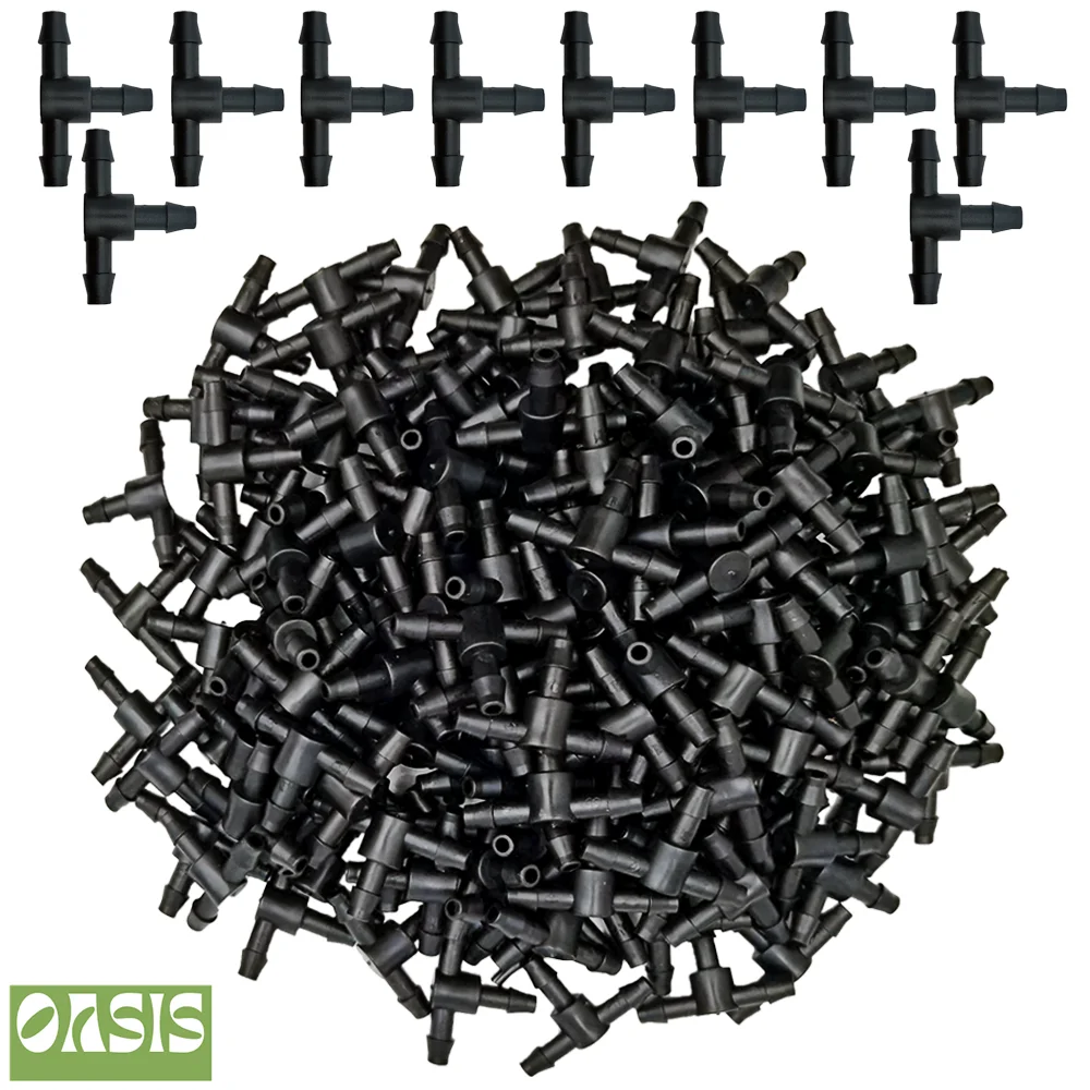 OASIS 50 Stück 3-Wege-T-Stückverbinder aus Kunststoff mit Widerhaken für 4/7 mm Schläuche, Bewässerungsrohr, Schlauchkupplungen, Mikrotropfbewässerung, Gartengeräte