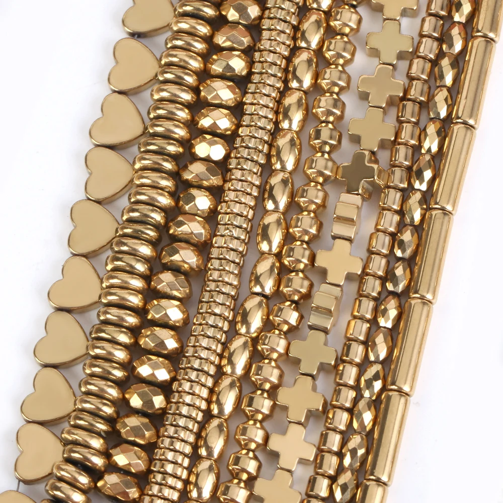 AAA+ Retention Farbe vergoldet natürliche Hämatit Stein Perlen Herz Stern geometrische Form Perlen für Schmuckherstellung DIY Armband – Detail 6
