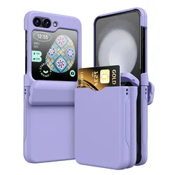 Card Holder Protective Shockproof Phone Case with Full Hinge Cover - Samsung Galaxy Z Flip 5 (Purple)