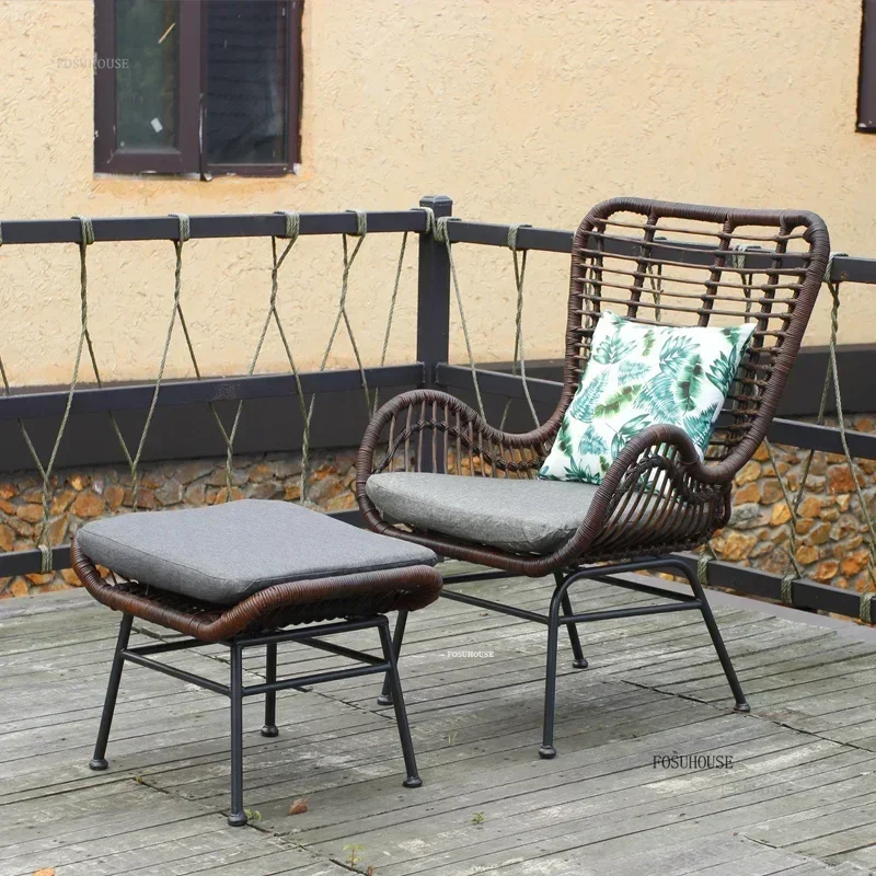 Simple PE Rattan Garden Chairs Leisure Lazy Balcony Sofa Chair Outdoor Courtyard Villa Garden Set Furniture Outdoor Beach Chair