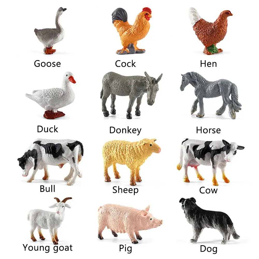 Realistic Animal Model Simulated Poultry Figurines Miniatures Farm Dog Duck Cock Models Education Toys for Children Kids Gift