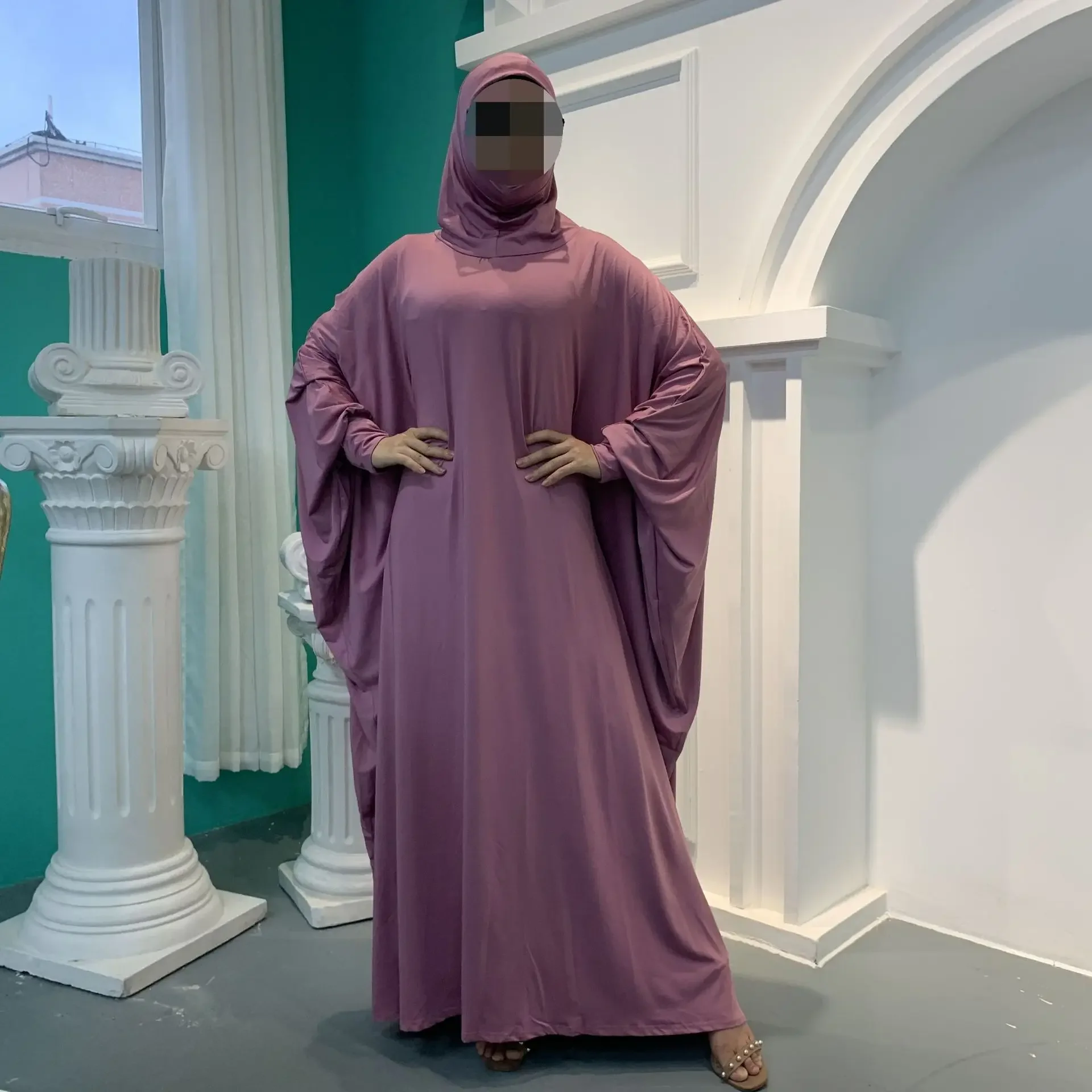 Muslim Woman Jilbab One Piece Prayer Dress Hooded Abaya Batwing Sleeve Ramadan Eid Islamic Clothing Dubai Saudi Niqab Turkish