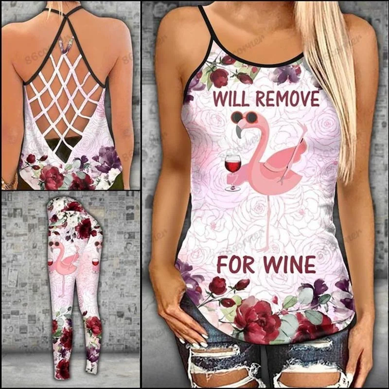 

New Summer Women Fashion Criss-Cross Tanktop and Legging Set Stretch Leggings and Hollow Out Tank Top