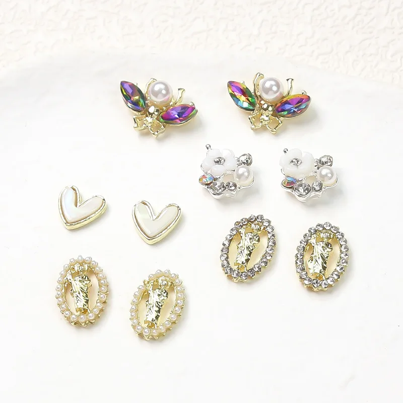 

10pcs Virgin Mary Nail Art Charms Luxury Diamond Metal Nail Jewelry Cute Butterfly Love Bow Decorations For Manicure Accessories