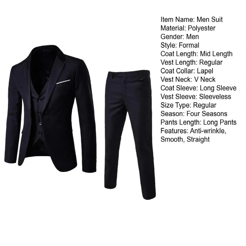 Mens suit Male Business Wedding Suit Set Three-piece Premium Formal Style Slim Fit Coat Pants Vest Silky