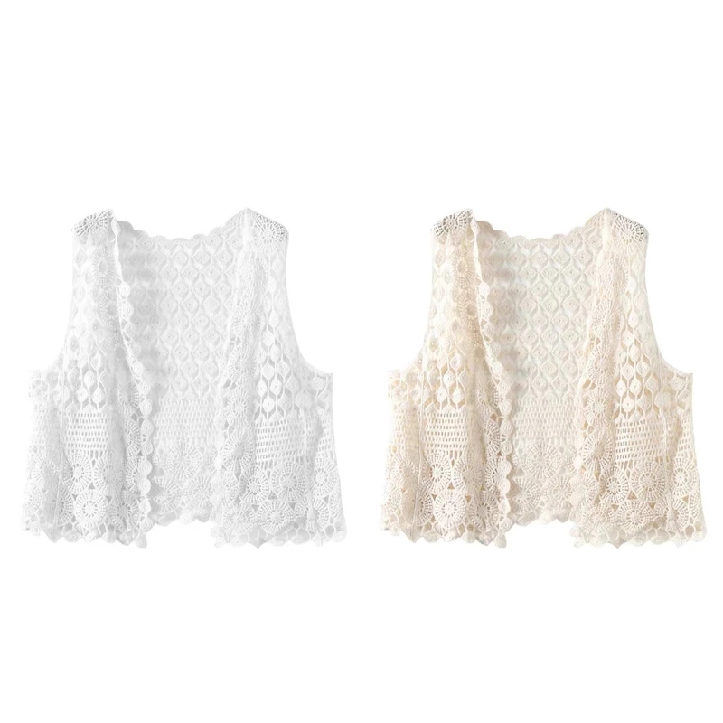 Women Crochet Sleeveless Vest Waistcoat Hollow Knit Geometric Cardigan for Jacke Dropship