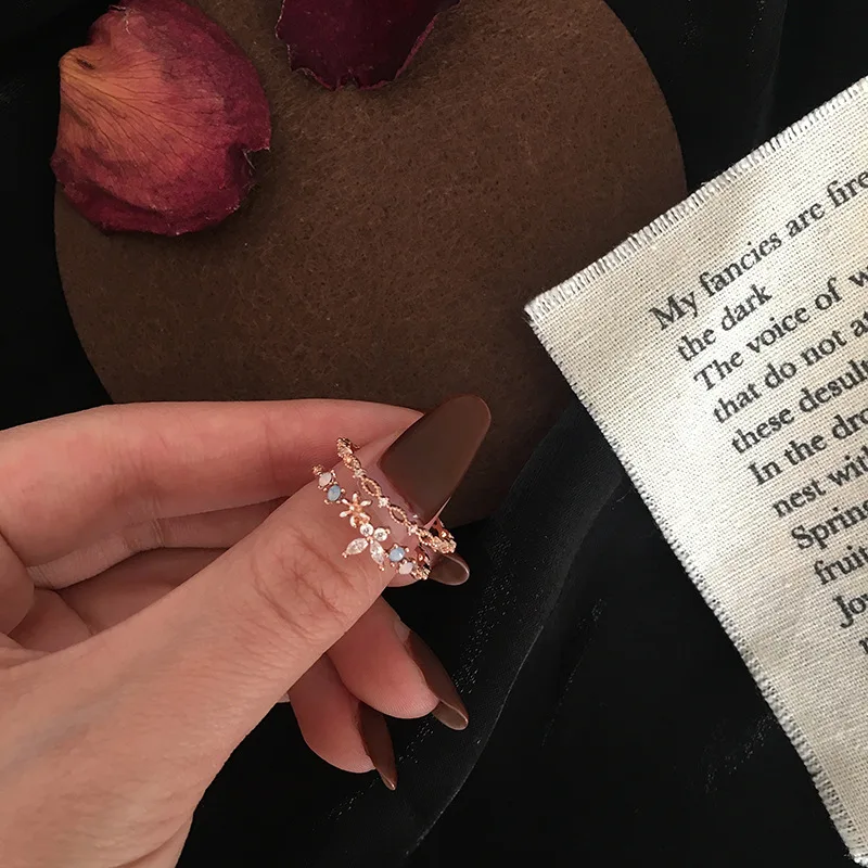 Double Layer Flower Rings For Women Teens Girls Adjustable finger ring