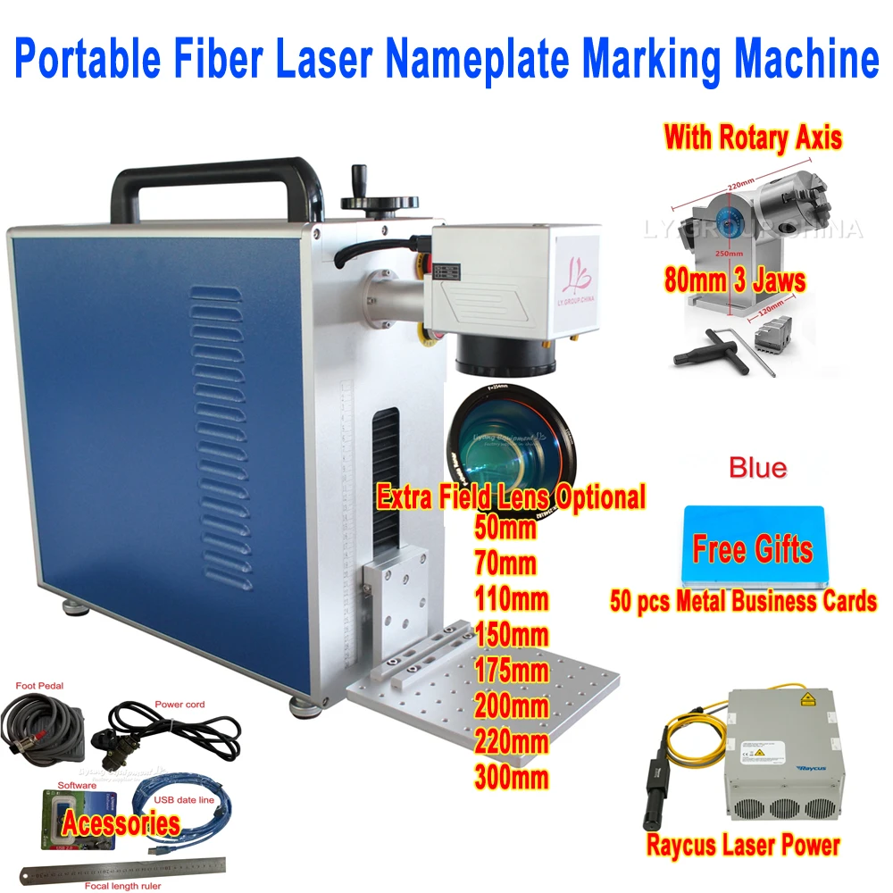 

LY Portable Mini All In One Fiber Laser Nameplate Marking Machine Raycus Laser Power 20W 30W 50W Working Area Optional 110V 220V