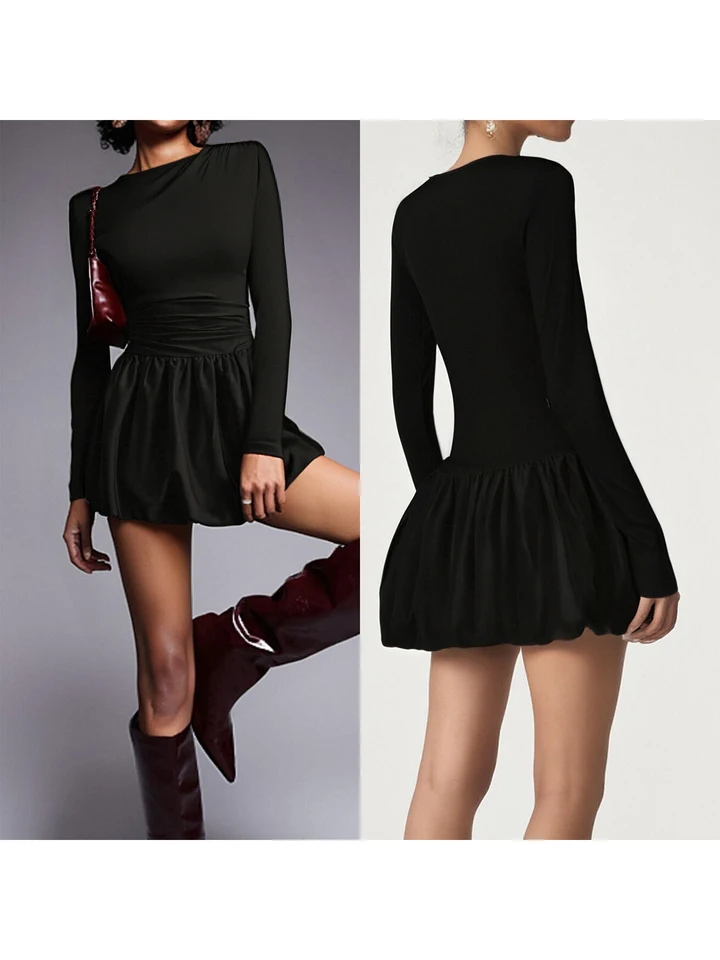 Elegant Women's Ruched Long Sleeve Bubble Dress