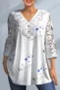 Plus Size Lace Patchwork V Neck Floral Print Blouse 1