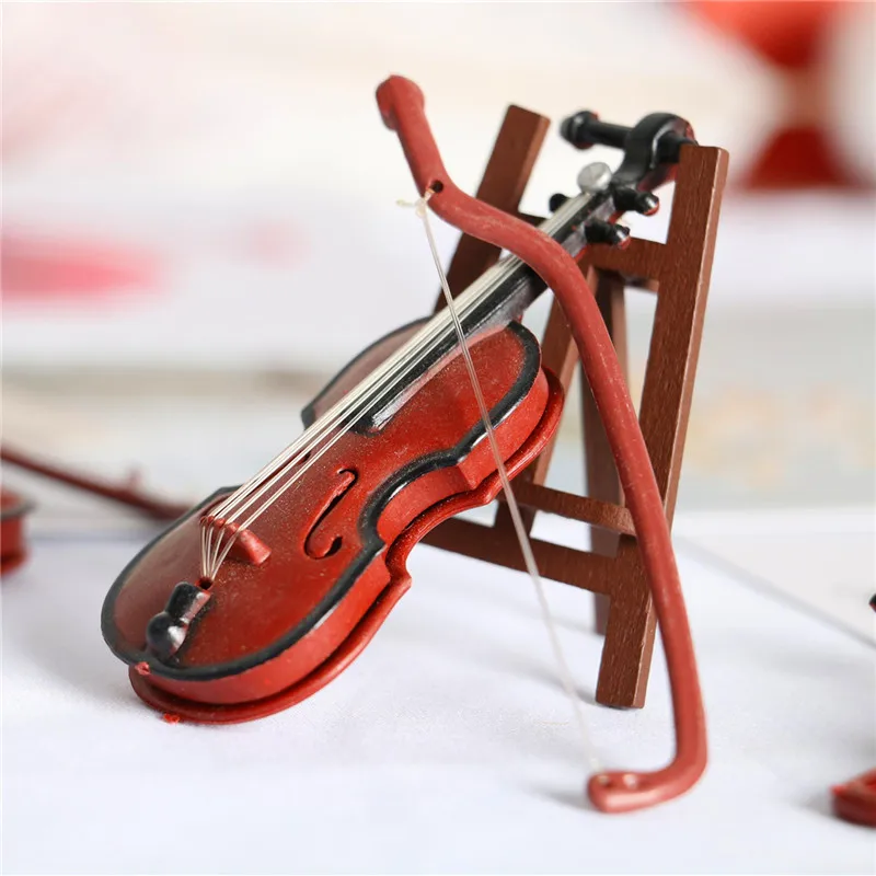 Dollhouse Miniature Violin Instrument Ornament Scene Model Shooting Props 1/6 1/12 Fingertip Toys