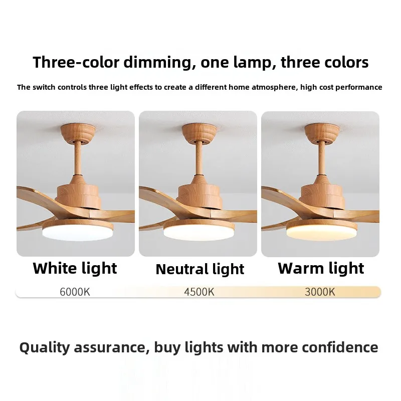 42 Inch Natural Wood Color Ceiling Fan Light 3 Abs Blade Pure Copper DC Motor Ceiling Fan Light Dining Room Bedroom, with
