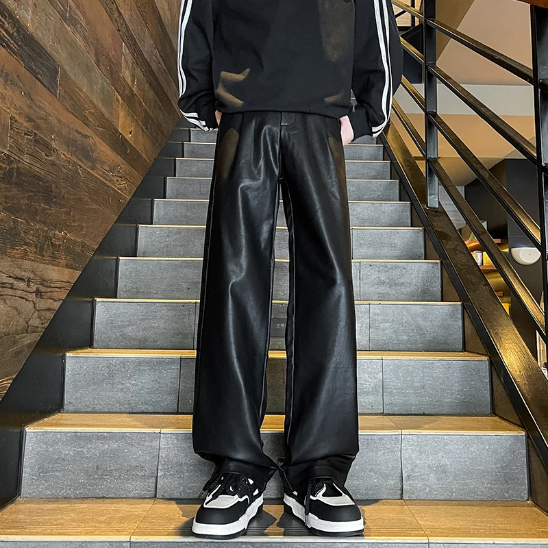 2024 Men's PU Leather pants Fashion baggy Motorcycle Pants