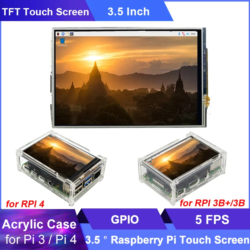 Polegada Raspberry pi Display Tft Tela Sensível ao Toque 480*320 Lcd Acrílico Case Caixa de Gabinete para Raspberry pi Modelo b 3b Plus 3.5