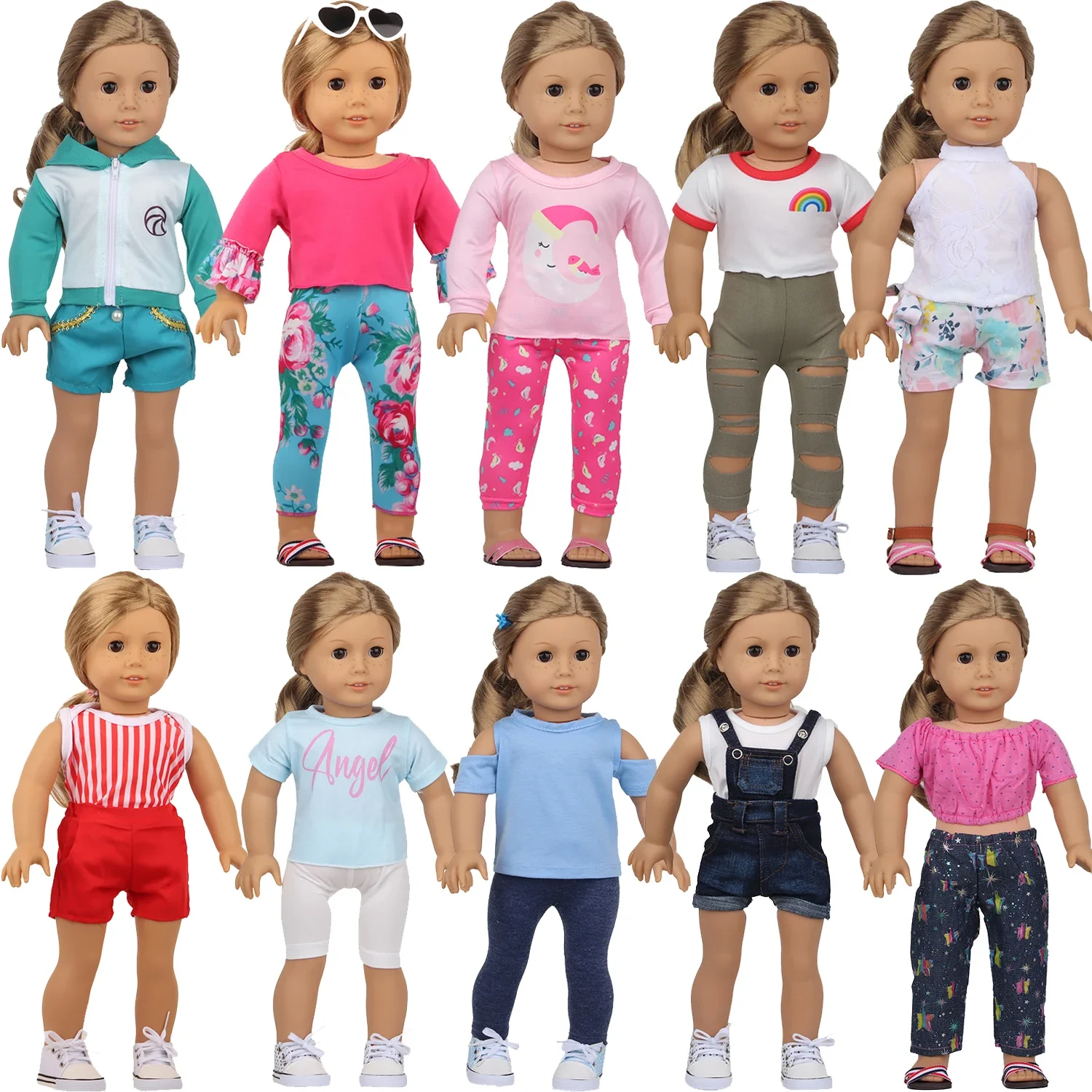 Nuova Estate 43Cm New Baby Born Doll Clothes Set Pigiama Vestiti Leggings Outfit Per American 18 Pollici Girl Doll Toy Gift