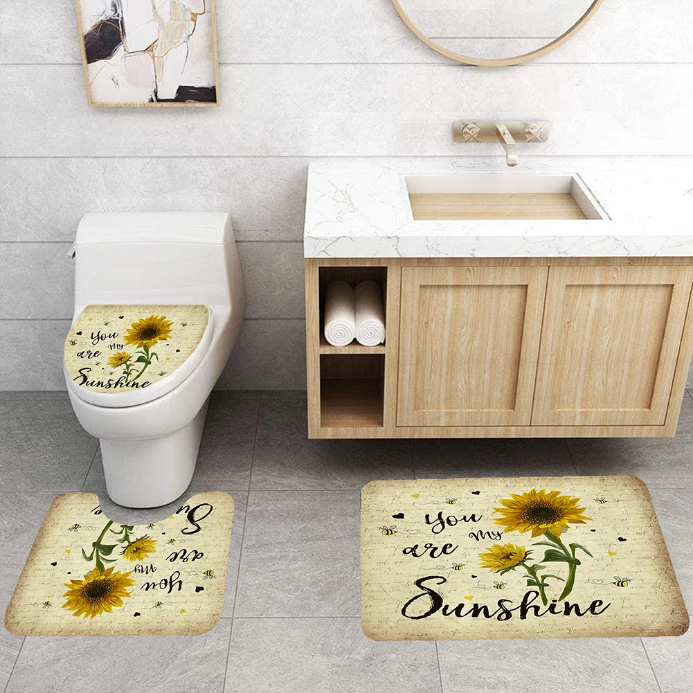 4-Piece Bathroom Mat & Shower Curtain Set 4