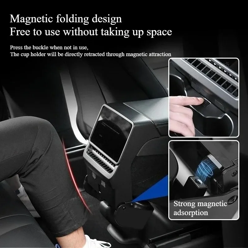 For Tesla Model 3/Y Juniper 2025 Storage Box Rear Air Outlet Armrest Box Cup Holder Multi-Function Storage Holder Accessories