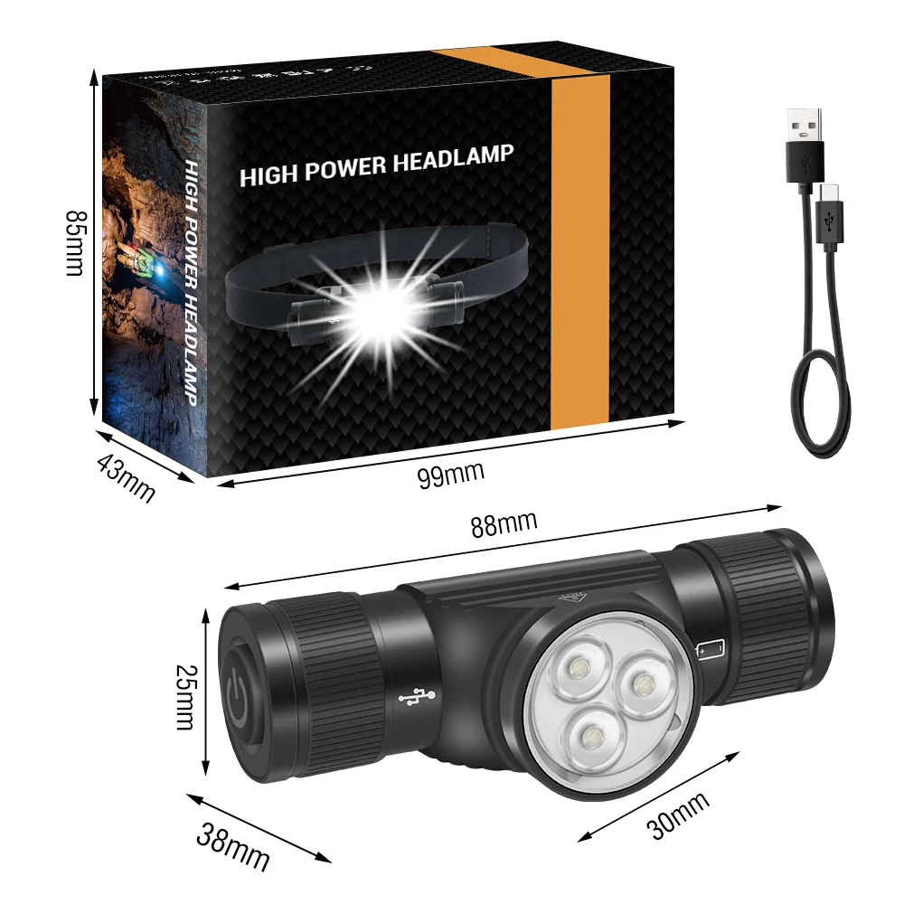 BORUiT HP330 Powerful LED Headlamp Type-C Rechargesble 18650 Headlight Waterproof Camping Fishing Head Torch Emergency Lantern led headlamp,head lamp