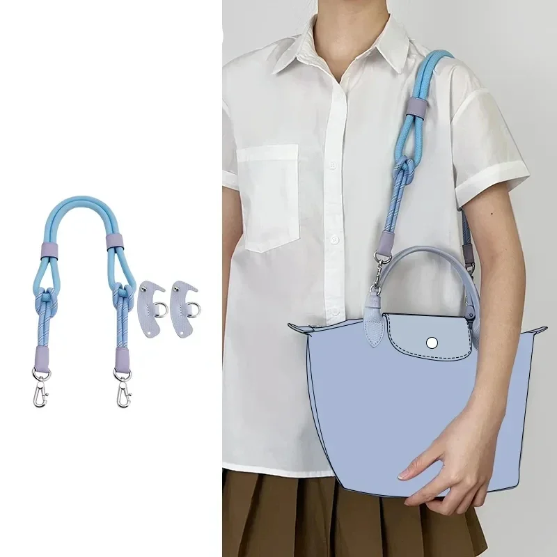 Long Woven Rope Bag Straps And Punch-Free Buckle Set For Longchamp Short Handle Shoulder Handle Bag DIY Accessorie Free Shipping