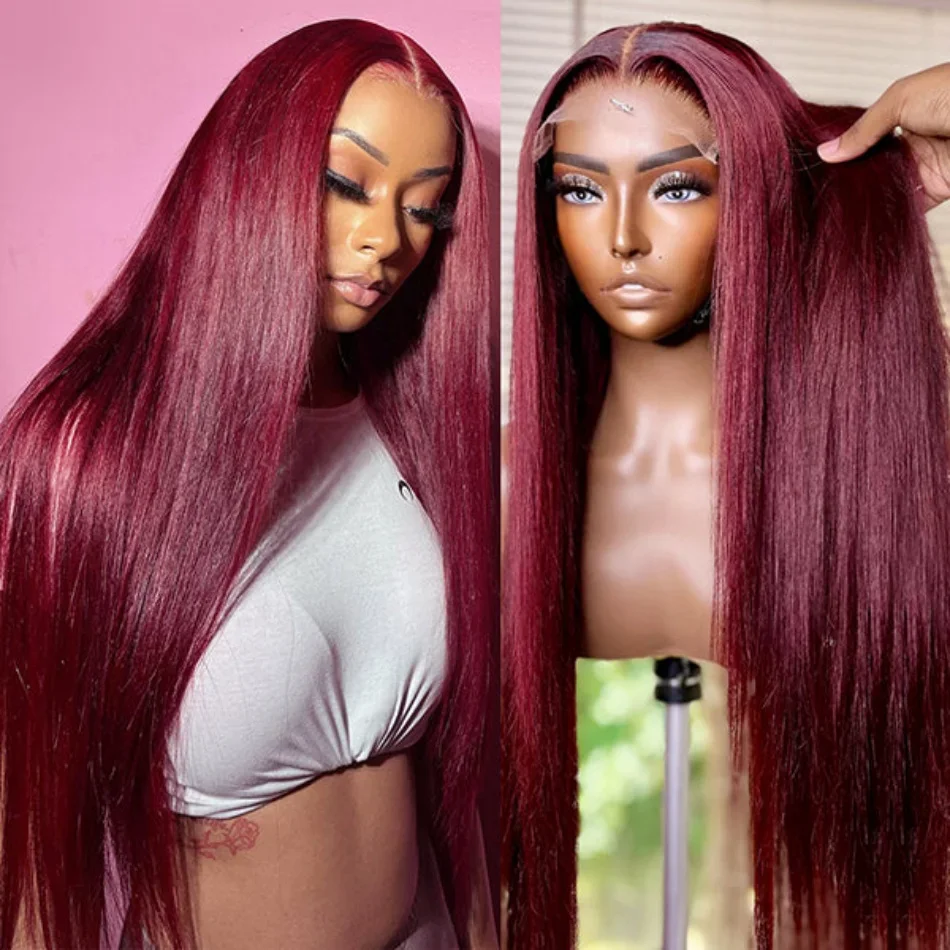

Bone Straight 99j Red Colored Burgundy Lace Frontal Wig 13x4 13x6 Lace Front Human Hair Wigs Brazilian Remy Lace Wigs For Women