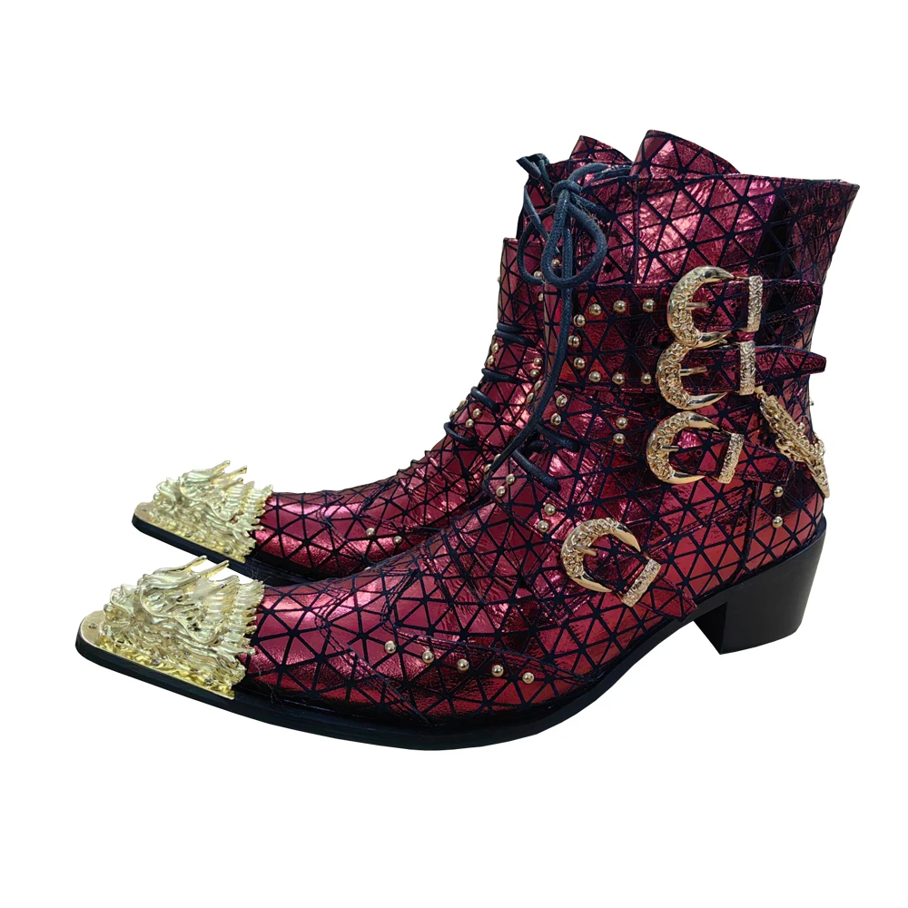 Herrenstiefel aus echtem Rindsleder mit Dreiecksmuster, Nietenverzierung, luxuriöses, individuell gestaltetes Schuhwerk für Geschäftspartys und gesellschaftliche Anlässe – Detail 18