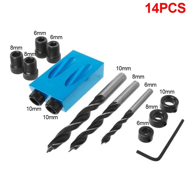 Pocket Hole Jig Kit Woodworking Hole Drilling bit 15 Degree Drill Guides Joint Angle Drive Adapter Locator Carpentry Tool