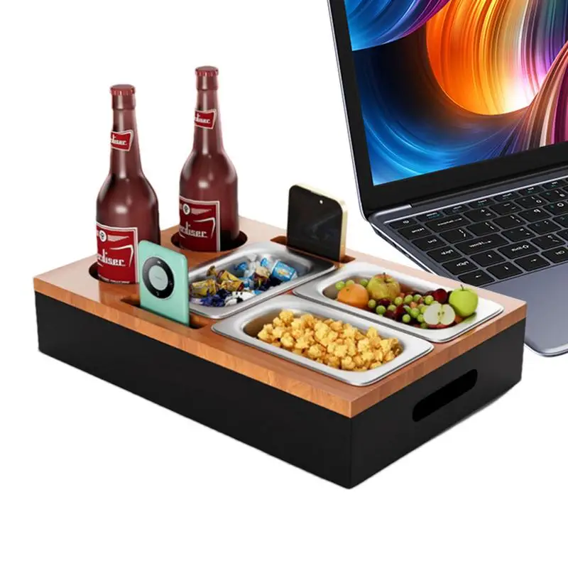 

Настольная деревянная подставка из бамбука для мужчин, органайзер для хранения диванов с двумя чашами для закусок, подстаканников для комнаты