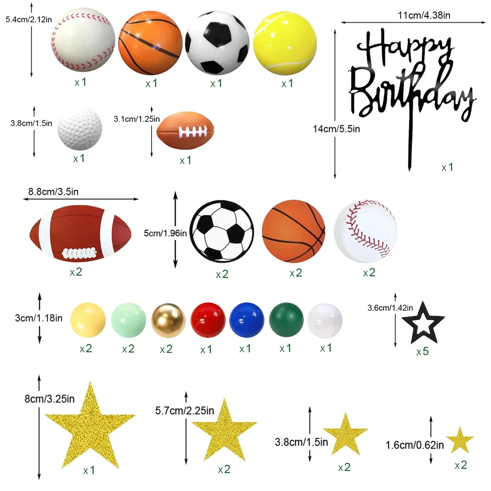 Cake Topper Baseball Racchetta da tennis Buon compleanno Sport Bambini Ragazzo Uomo Festa Baby Shower Decorazione cupcake Fornure per cottura fai da te  15