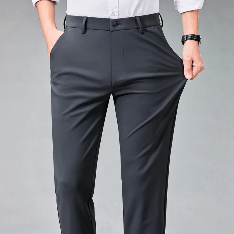 

Spring Autumn Men's Pants Luxury Solid Color Business Casual Silky Male Trousers Fashion Simple Man Plus Size 40