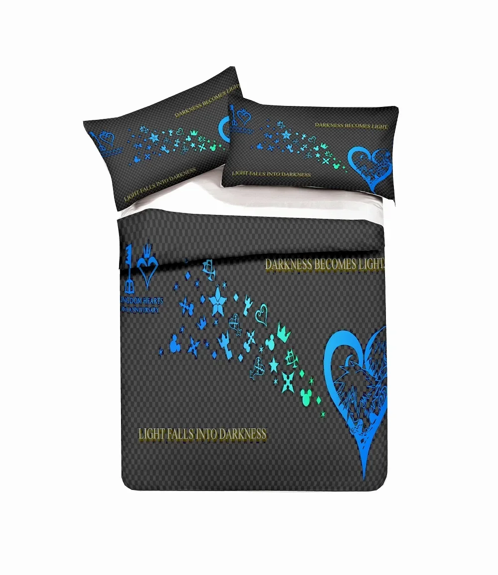 Blue Heart Pattern Bedding Set Kingdom Heart Luxury Bed Linen Set Fashion Duvet Cover Set Blcak Bed Set With Pillowcase