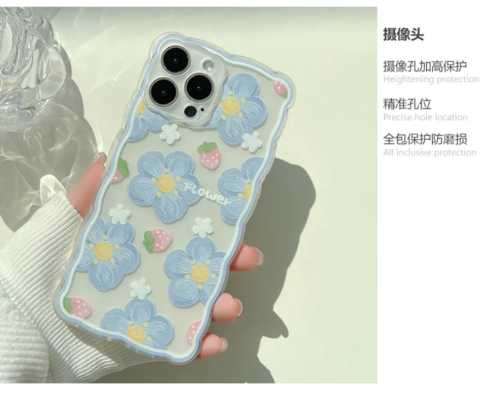 Clear Phone Case For iPhone Se3 13 12 Mini 11 Pro Xs Max X Xr 7 8 Plus Se2 Strawberry Flower Wavy Edge Shockproof Cover Fundas iphone 13 pro max case leather