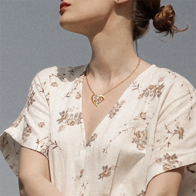 Collier personnalisé avec nom et pierres de naissance, collier de promesse personnalisé, pendentif cœur avec noms gravés, cadeaux de bijoux de Noël