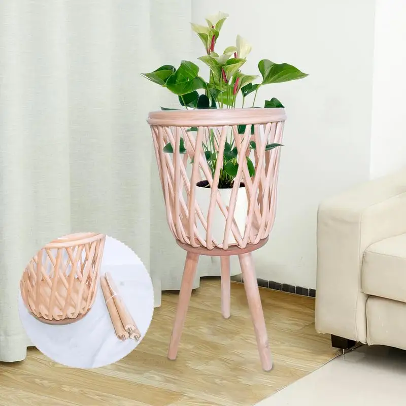 

Rattan Flower Pot With Stand Handmade Bohemian Plant Stand Sturdy Plant Pot With Legs Boho Display Flowerpot Basket Planter