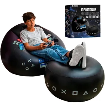 Sedia da Gaming con Portabicchieri e Tasca Laterale, Arredamento Gonfiabile in Stile Nero, Divano Gonfiabile per Videogiochi
