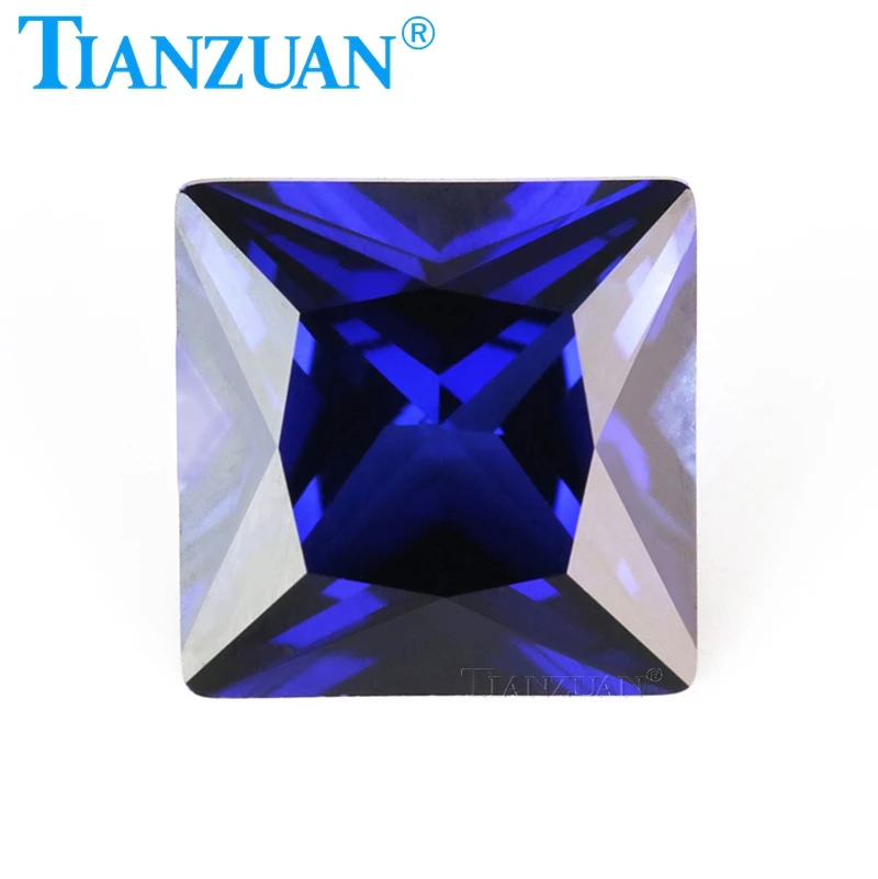 Synthetic Sapphire Blue Color Square Shape Princess Cut Artificial Corundum Stone Clear Loose Stone