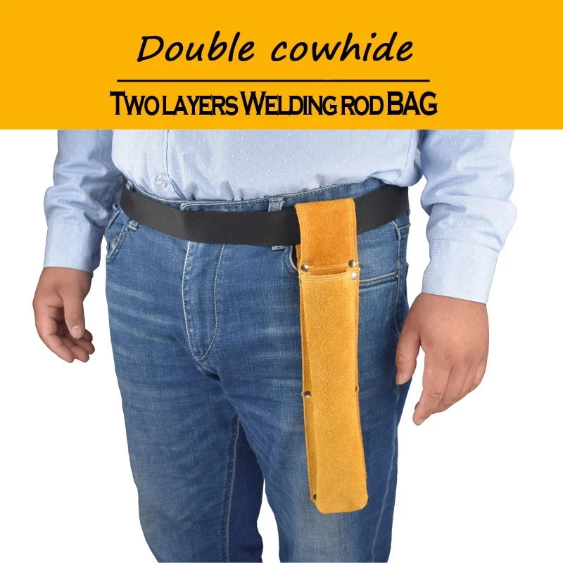 Welding Rod Storage Bag Tool Bag Electrode Holder Cowhide Flame Retardant Tool Waist Bag Adjustable Buckle Storage Hiking