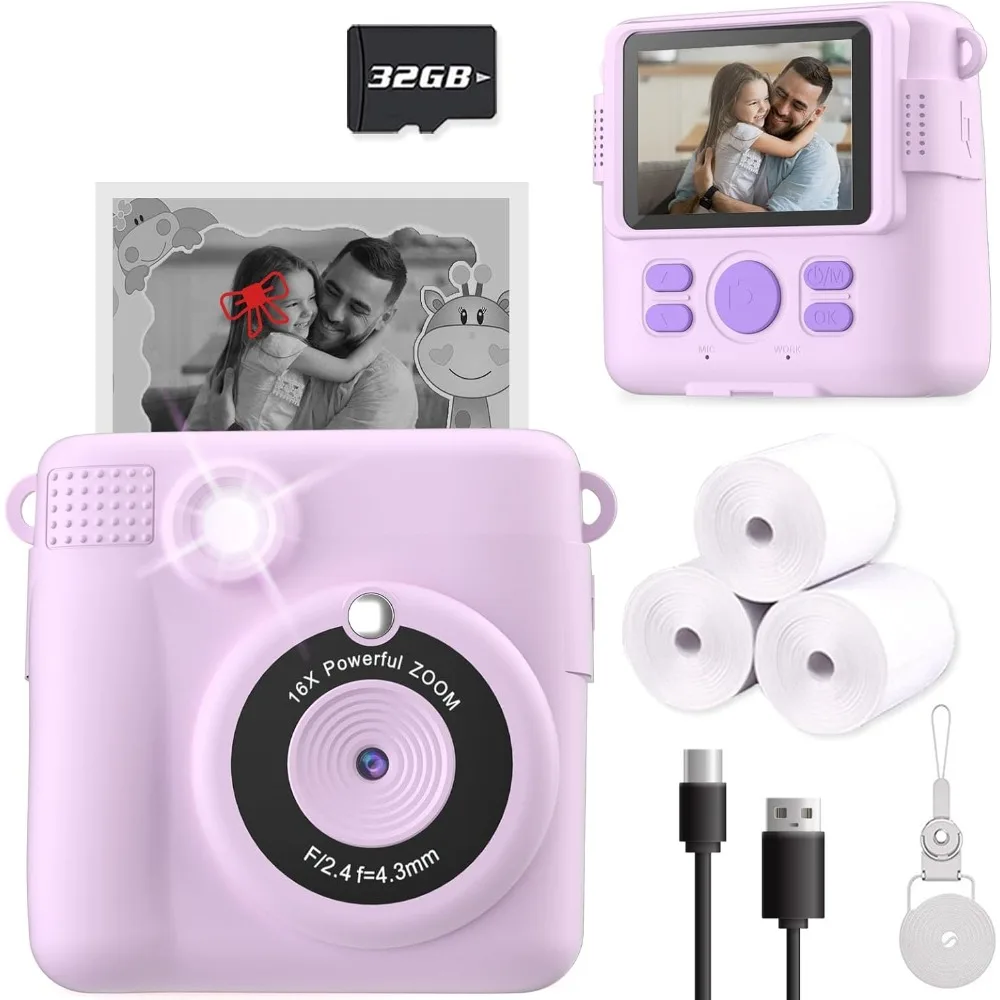 Kids' Instant Print Camera with HD Video and 32GB SD Card - Portable Toy