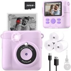 Kids' Instant Print Camera with HD Video and 32GB SD Card - Portable Toy (Purple with 32G)