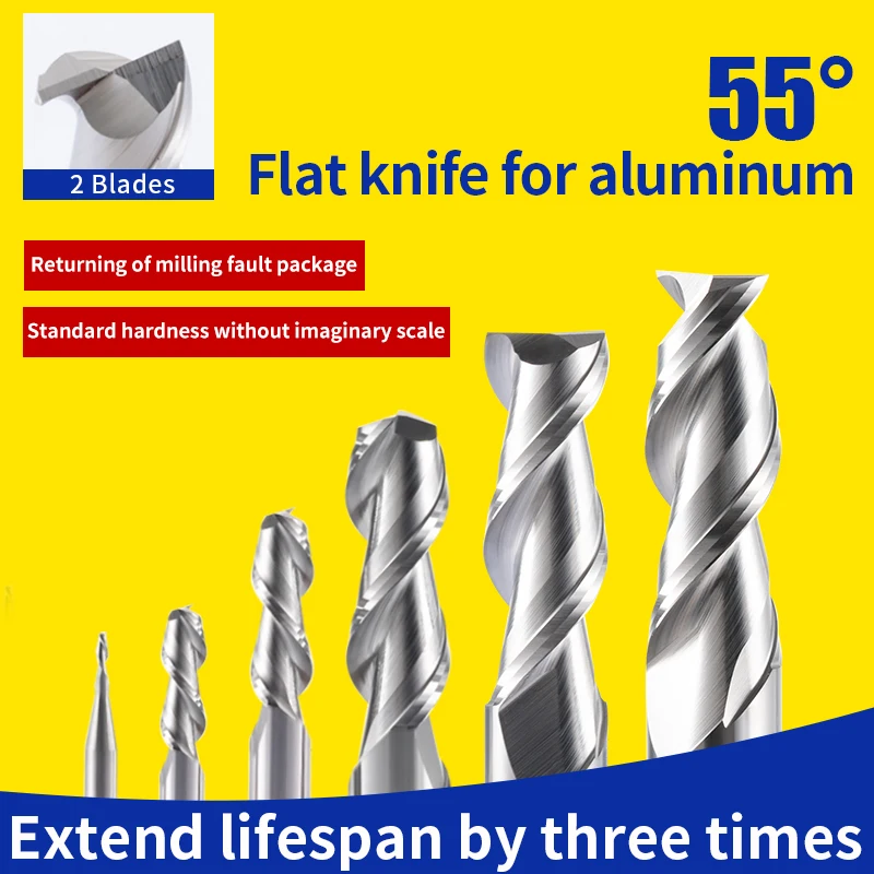 55 ° 2-Schneidiger, verlängerter Flachfräser aus Wolframkarbid für hochglänzende Bearbeitung von Aluminiumlegierungen