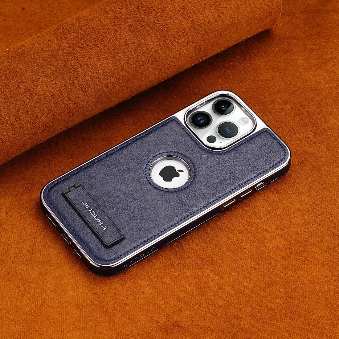Sleek Electroplated Bezel Phone Case with Invisible Fold Stand and Ultra-Thin PU Leather Cover