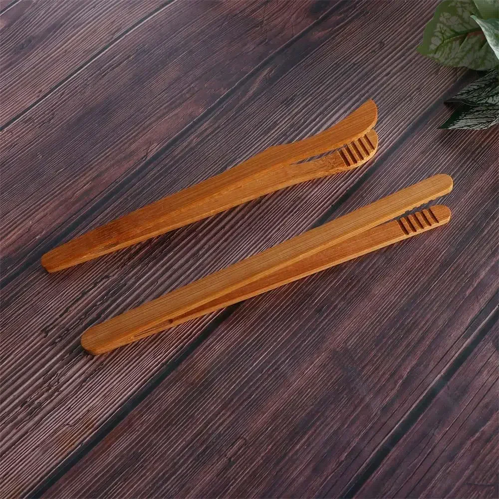 2PCS Bamboo Tea Clip Tongs Bamboo Salad Food Toast Bend Clip Straight Clips Kitchen Accessories Teaware