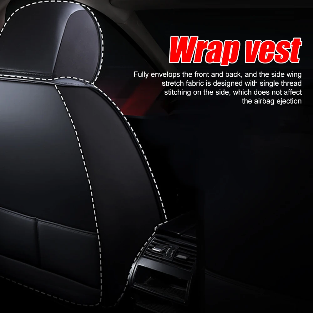 CAR-GRAND Universal Luxury Wood Grain Leather Universal Fit Full Set Car  Seat Cover, Airbag Compatible,Fit for Suvs,Sedans,Vans,Trucks (Black with