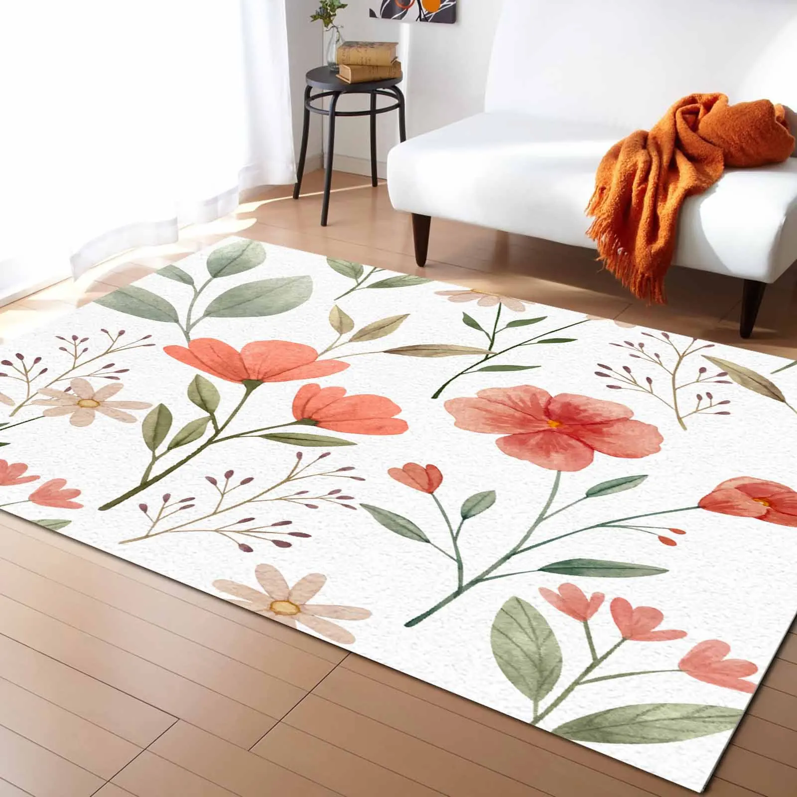 

Pastoral Plants Flowers Plants Watercolor Living Room Floor Mat Children's Bedroom Bedside Carpet Kitchen Door