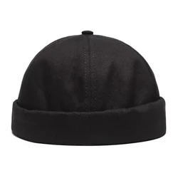 Retro Cotton Brimless Snapback Cap - Adjustable Skull Hat for Parties, Vacations, and Running (Black)