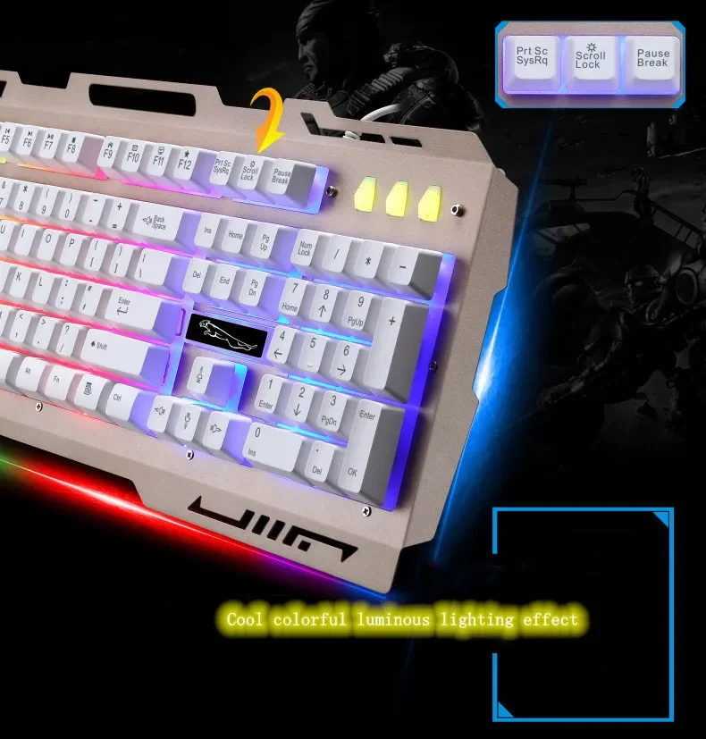 USB Keyboard G700 Waterproof business personality mechanical feel metal glow mobile phone stand gaming keyboard